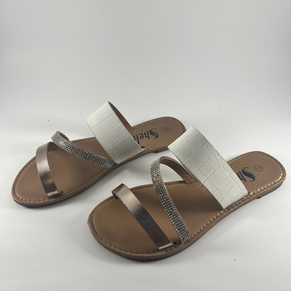 Shein Sandals Slide Womens Size 7 Gold White Rhinestone